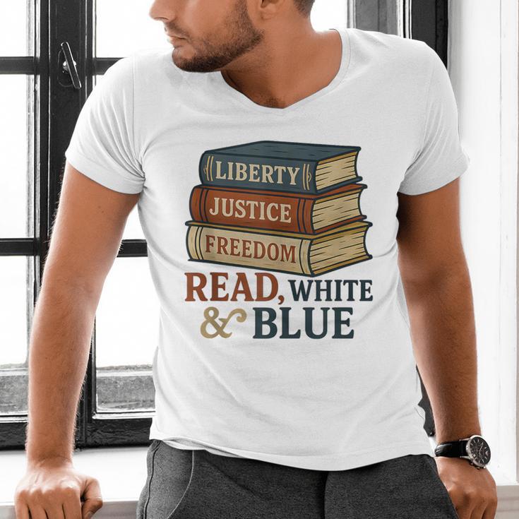 Read Blue Liberty Books July 4th Independence Men's V-Neck T-Shirt