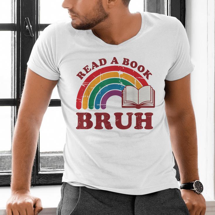 Read A Book Bruh Rainbow Vintage Reading Library Student Men's V-Neck T-Shirt