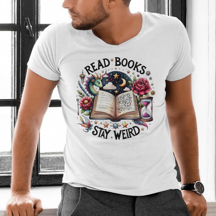 Read Books Be Kind Stay Weird Dragon Book Lover Men's V-Neck T-Shirt