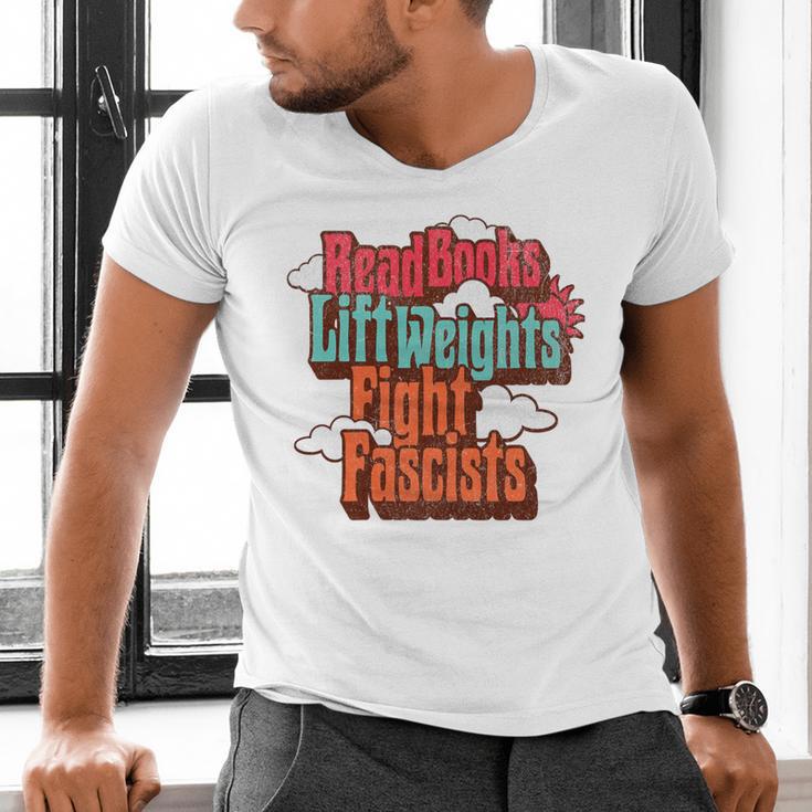 Read Books Lift Weights Fight Fascists Reading No Kings Premium Tri-Blend Men's V-Neck T-Shirt