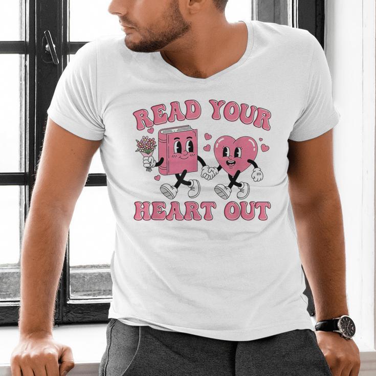 Read You Heart Out Reading Teacher Valentines Day Book Lover Men's V-Neck T-Shirt