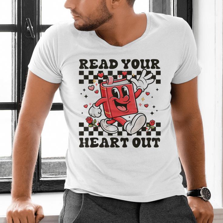 Read Your Heart Out Teacher Valentines Book Lover Men's V-Neck T-Shirt Read Your Heart Out Teacher Valentines Book Lover Men's V-Neck T-Shirt
