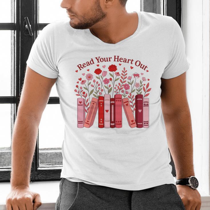Read Your Heart Out Teacher Valentines Day Reading Book Men's V-Neck T-Shirt