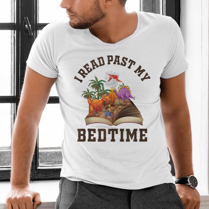 I Read Past My Bedtime Reading Dinosaur Book Lover Men's V-Neck T-Shirt I Read Past My Bedtime Reading Dinosaur Book Lover Men's V-Neck T-Shirt