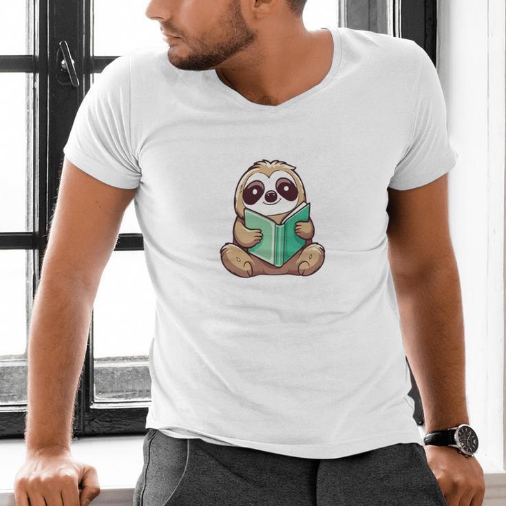 I Read Past My Bedtime Reading Sloth Book Lover Men's V-Neck T-Shirt
