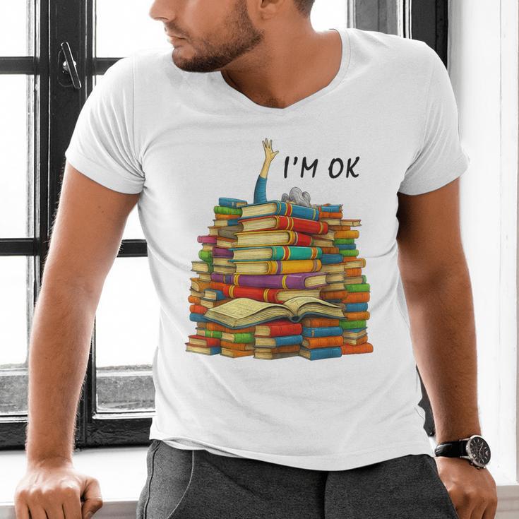 Reading Books Librarian Reader Nerd I'm Ok Teacher School Men's V-Neck T-Shirt Reading Books Librarian Reader Nerd I'm Ok Teacher School Men's V-Neck T-Shirt