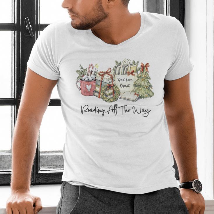 Reading All The Way Christmas Book Lover For Women And Teens Men's V-Neck T-Shirt Reading All The Way Christmas Book Lover For Women And Teens Men's V-Neck T-Shirt