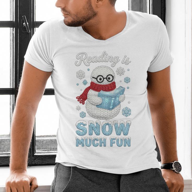 Reading Is Snow Much Fun Book Lover Winter Snowman Humor Men's V-Neck T-Shirt Reading Is Snow Much Fun Book Lover Winter Snowman Humor Men's V-Neck T-Shirt