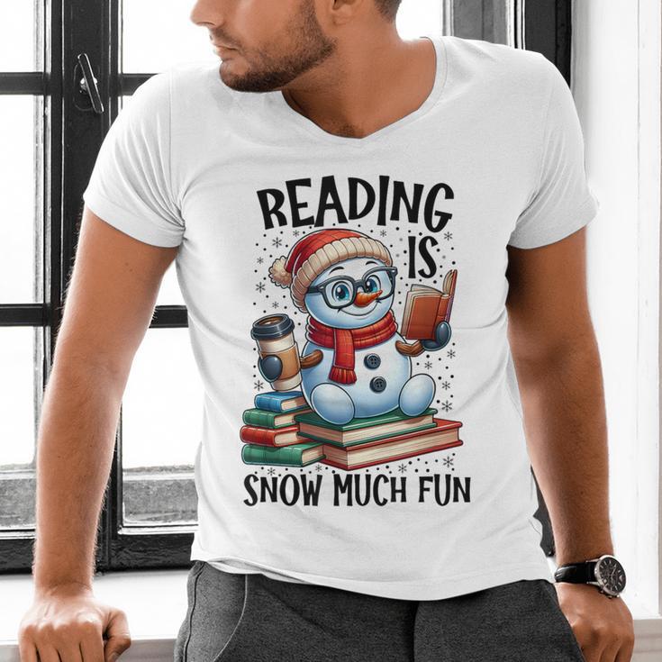 Reading Is Snow Much Fun Christmas Bookworm Snowman Reading Men's V-Neck T-Shirt Reading Is Snow Much Fun Christmas Bookworm Snowman Reading Men's V-Neck T-Shirt