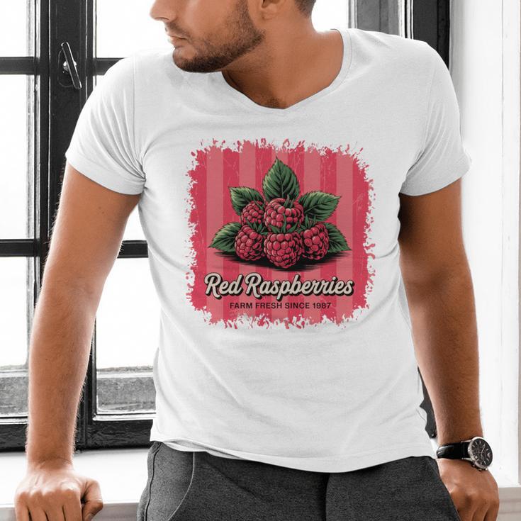 Red Raspberries Farm Fresh Since 1987 Nostalgia Men's V-Neck T-Shirt Red Raspberries Farm Fresh Since 1987 Nostalgia Men's V-Neck T-Shirt