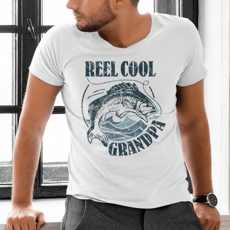 Reel Cool Grandpa Fishing Dad Father's Day Fisherman Men's V-Neck T-Shirt