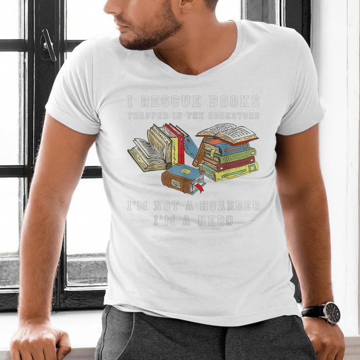 I Rescue Book Trapped In The Bookstore I'm Not A Hoarder Premium Tri-Blend Men's V-Neck T-Shirt I Rescue Book Trapped In The Bookstore I'm Not A Hoarder Premium Tri-Blend Men's V-Neck T-Shirt