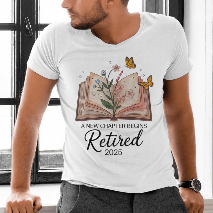 Retired 2025 A New Chapter Begins Retirement Teacher Book Men's V-Neck T-Shirt
