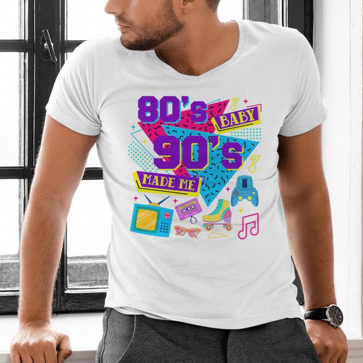 Retro 1980s 80's Baby 1990s 90's Made Me Nostalgia Birthday Premium Tri-Blend Men's V-Neck T-Shirt
