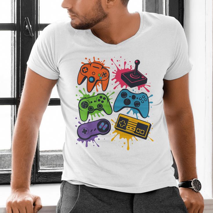 Retro Gamer Controller 80s 90s Video Game Arcade Nostalgia Men's V-Neck T-Shirt