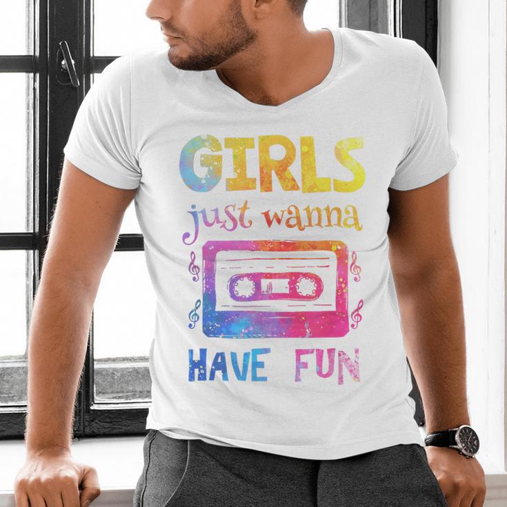 Retro Girls Just Wanna Have Fun Nostalgia 1980s 80's Premium Tri-Blend Men's V-Neck T-Shirt
