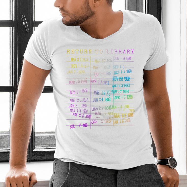 Return To Library Card Book Due Date Bookish Rainbow Reading Men's V-Neck T-Shirt