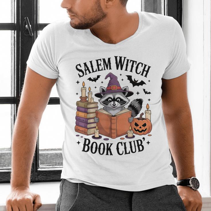 Salem WItch Book Club Halloween Raccoon Witch Reading Book Men's V-Neck T-Shirt
