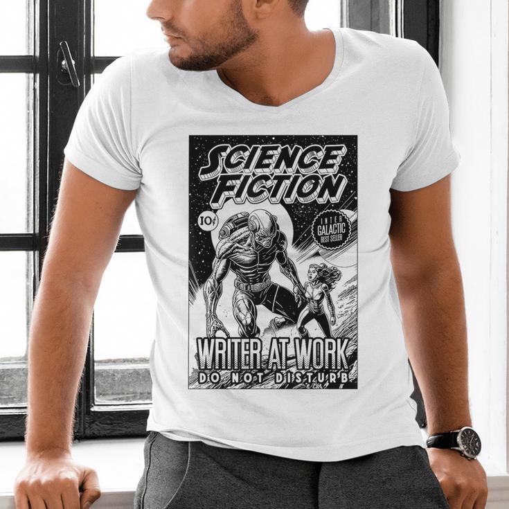 Science Fiction Writer At Work Vintage Book Cover Men's V-Neck T-Shirt