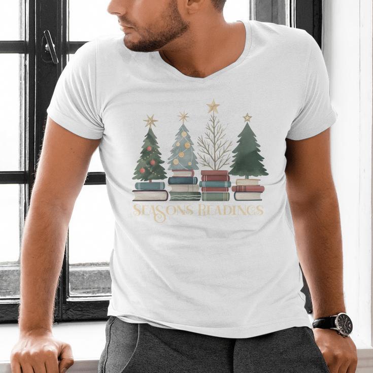 Seasons Readings Christmas Tree Book Lover Men's V-Neck T-Shirt