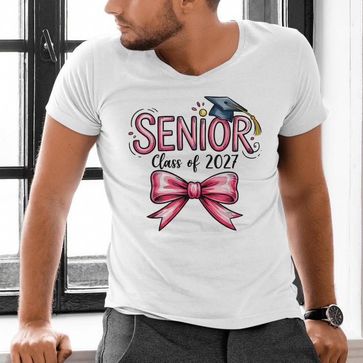 Senior Class Of 2027 Coquette Pink Bow Graduation 2027 Girls Men's V-Neck T-Shirt