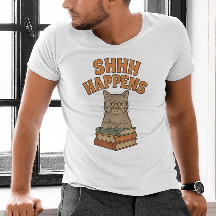SHHH Happens Librarian Cat Books Library Men's V-Neck T-Shirt