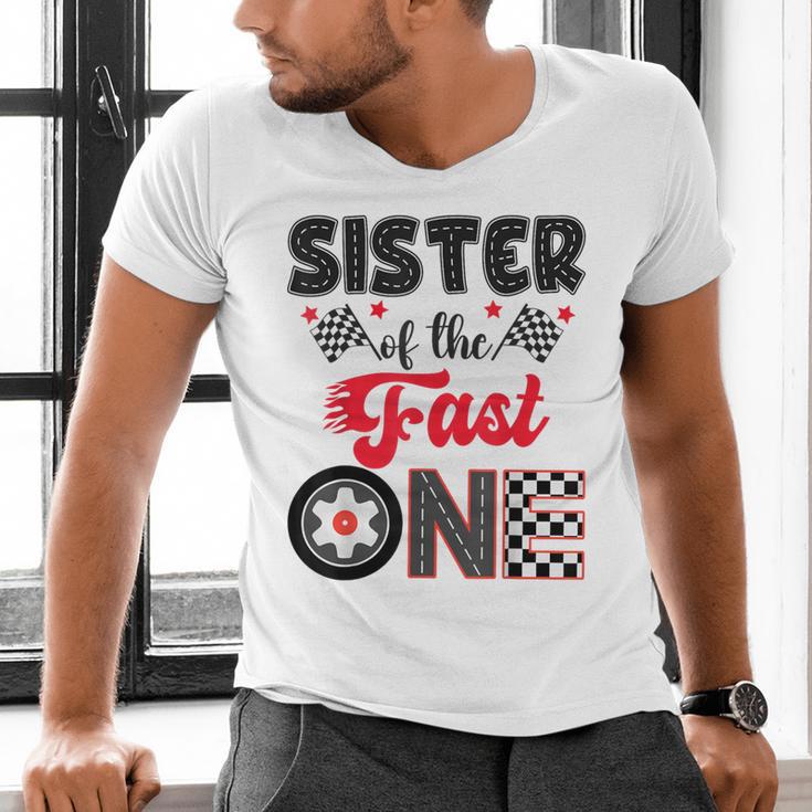 Sister Of The Fast One Car Racing Dad 1St Birthday Boy Men's V-Neck T-Shirt