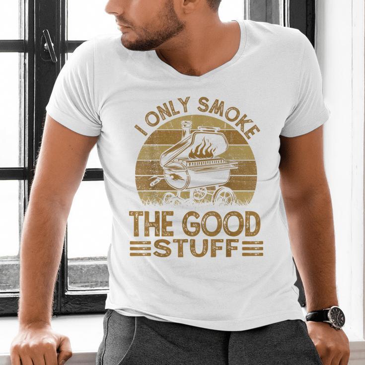 I Only Smoke The Good Stuff BBQ Barbeque Chef Dad Men's V-Neck T-Shirt