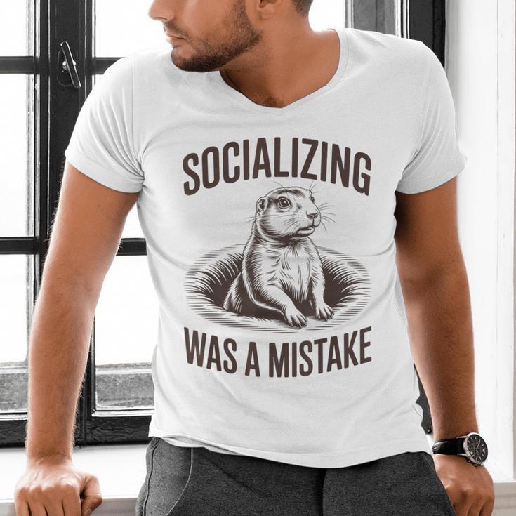 Socializing Was a Mistake Prairie Dog Introverts Humor Men's V-Neck T-Shirt Socializing Was a Mistake Prairie Dog Introverts Humor Men's V-Neck T-Shirt