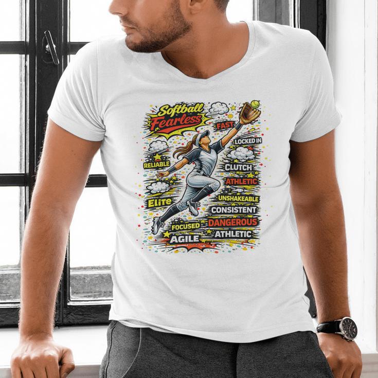 Softball Outfielder Best Traits Brave Retro Comic Book Art Premium Tri-Blend Men's V-Neck T-Shirt Softball Outfielder Best Traits Brave Retro Comic Book Art Premium Tri-Blend Men's V-Neck T-Shirt