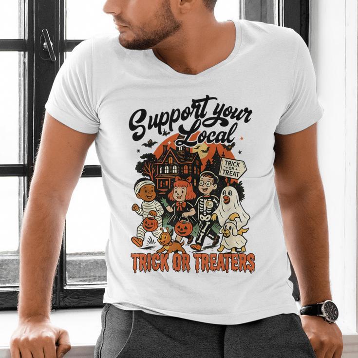 Support Your Local Trick Or Treaters Retro Spooky Nostalgia Men's V-Neck T-Shirt