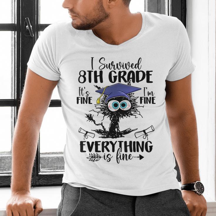 I Survived 8th Grade Graduated Cat Graduation Men's V-Neck T-Shirt