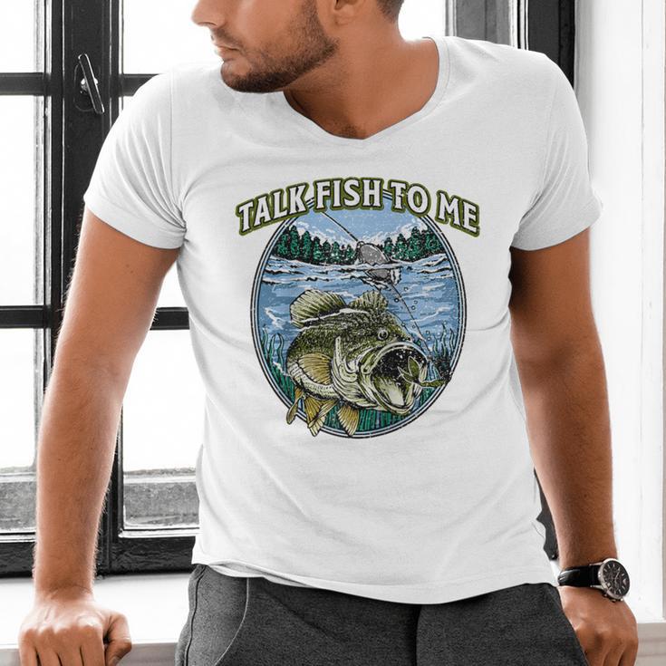 Talk Fish To Me Introvert Fishing Antisocial Fisherman Raglan Baseball Tee Men's V-Neck T-Shirt Talk Fish To Me Introvert Fishing Antisocial Fisherman Raglan Baseball Tee Men's V-Neck T-Shirt