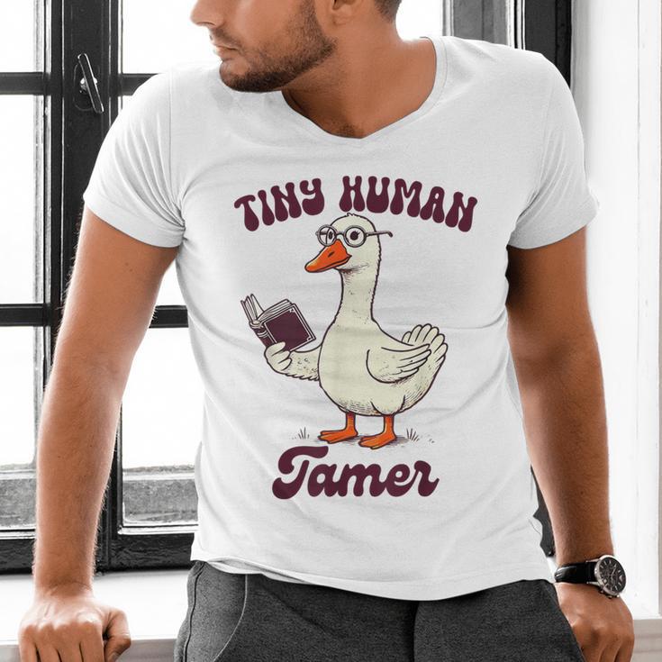 Teacher Silly Goose Reading Book Teaching Tiny Human Tamer Men's V-Neck T-Shirt