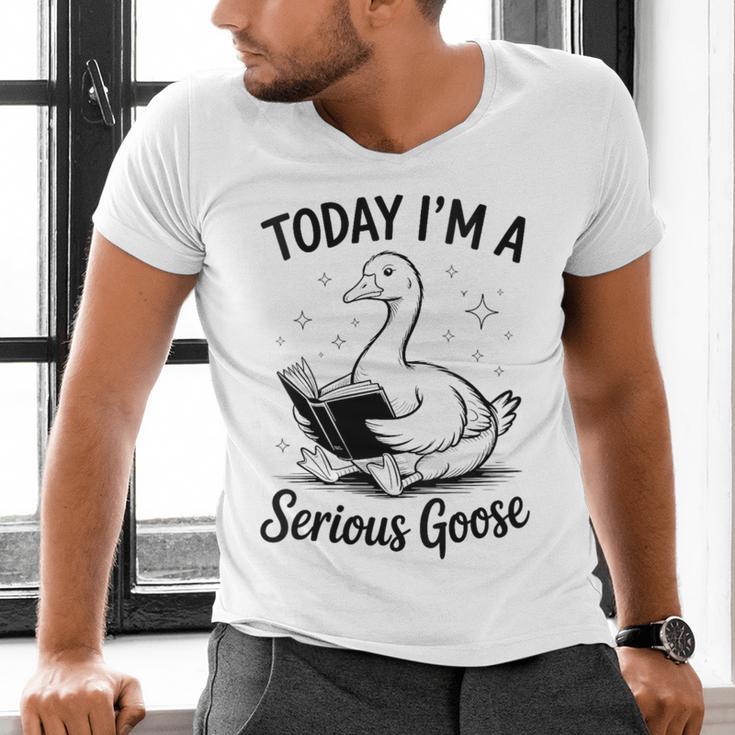 Today I'm A Serious Goose Animal Reading Book Lovers Men's V-Neck T-Shirt