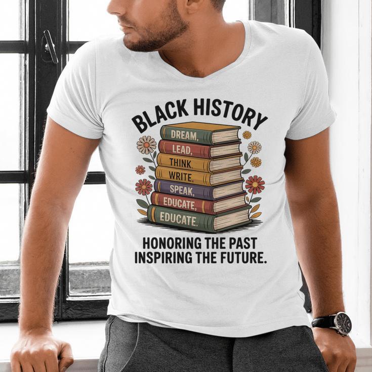 History Month Teacher Reading Book Lover Floral Stack Premium Tri-Blend Men's V-Neck T-Shirt