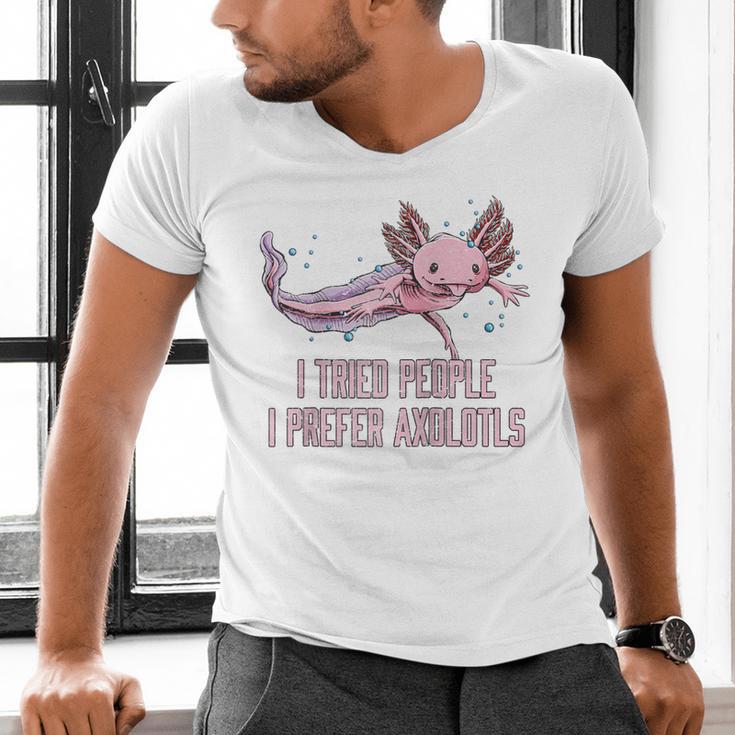 I Tried People I Prefer Axolotl Salamander Introvert Raglan Baseball Tee Men's V-Neck T-Shirt