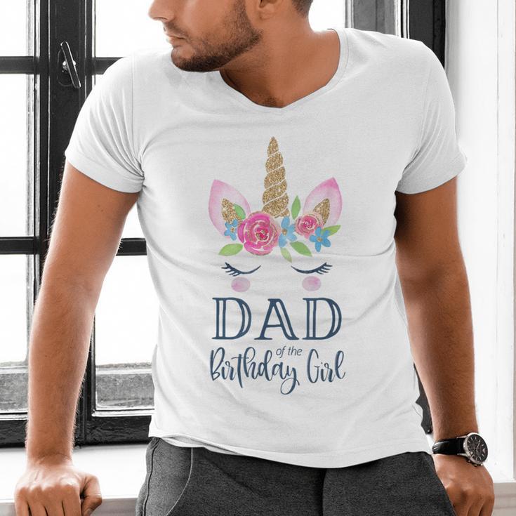 Unicorn Dad Of The Birthday Girl Shirt Matching Party Tee Men's V-Neck T-Shirt