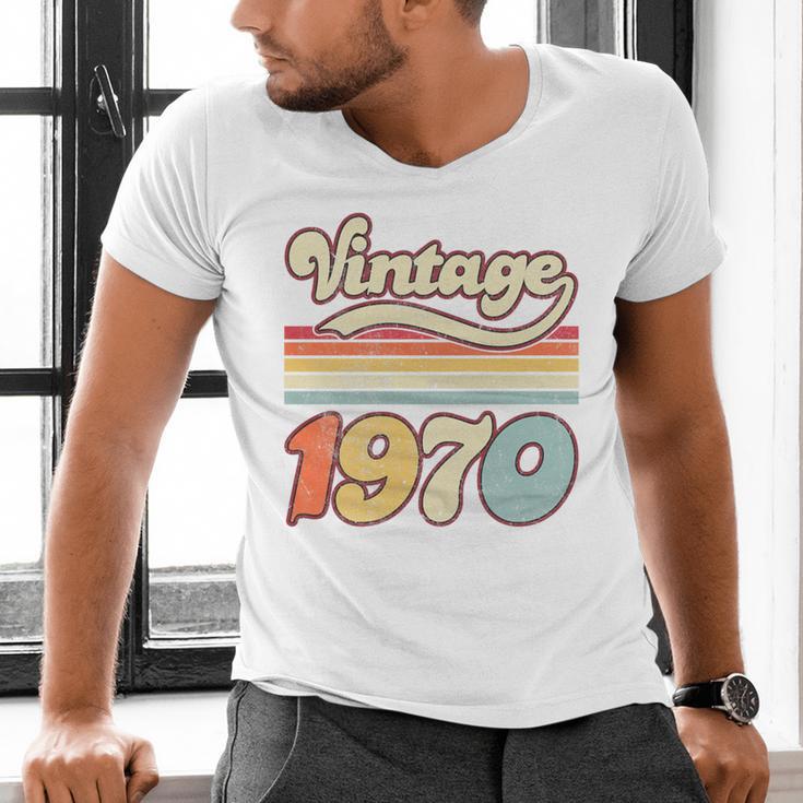 Vintage 1970 Birthday Retro Style 70's Born Nostalgia Outfit Premium Tri-Blend Men's V-Neck T-Shirt