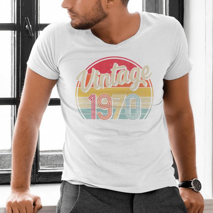 Vintage 1970 Retro Style 70's Born Nostalgia Vibe Birthday Premium Tri-Blend Men's V-Neck T-Shirt