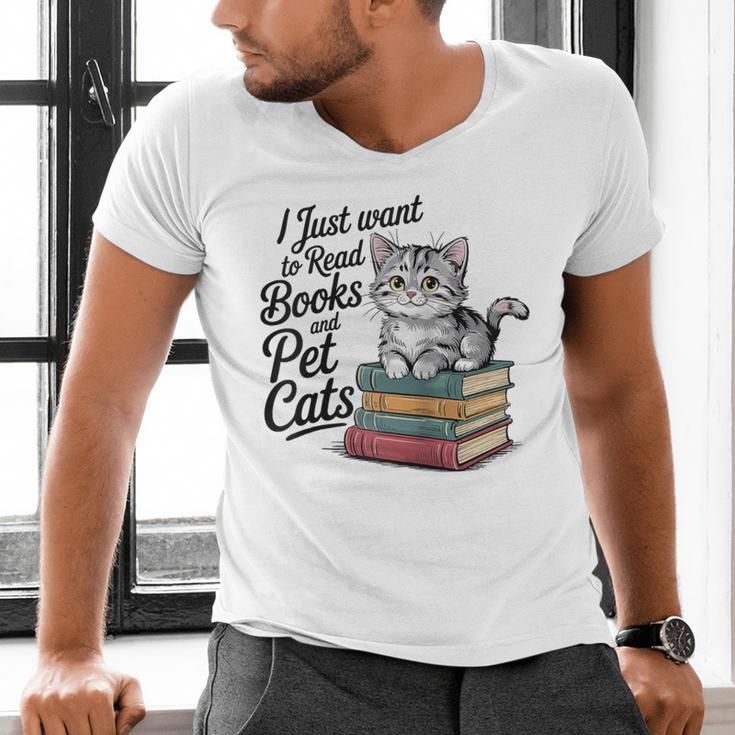 Vintage I Just Want To Read Books And Pet Cats Cat Raglan Baseball Tee Men's V-Neck T-Shirt Vintage I Just Want To Read Books And Pet Cats Cat Raglan Baseball Tee Men's V-Neck T-Shirt