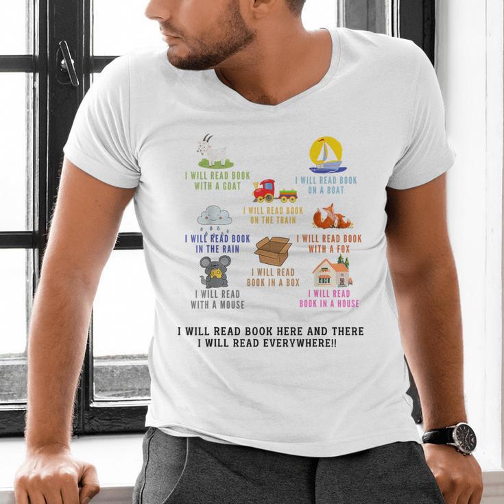 I Will Read Books On A Boat And Everywhere Reading Teachers Men's V-Neck T-Shirt