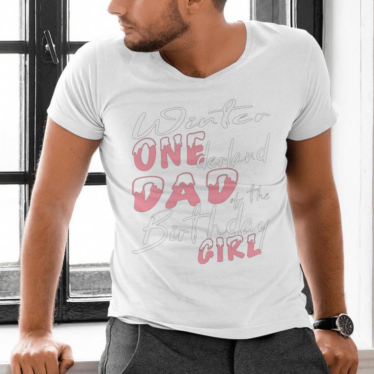 Winter Onederland 1st Birthday Theme Dad Of Birthday Girl Men's V-Neck T-Shirt