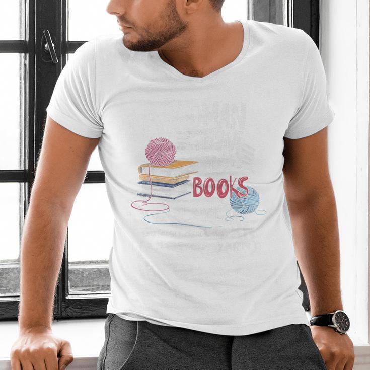 A Woman Cannot Survive On Books Alone She Also Needs Yarn Premium Men's V-Neck T-Shirt