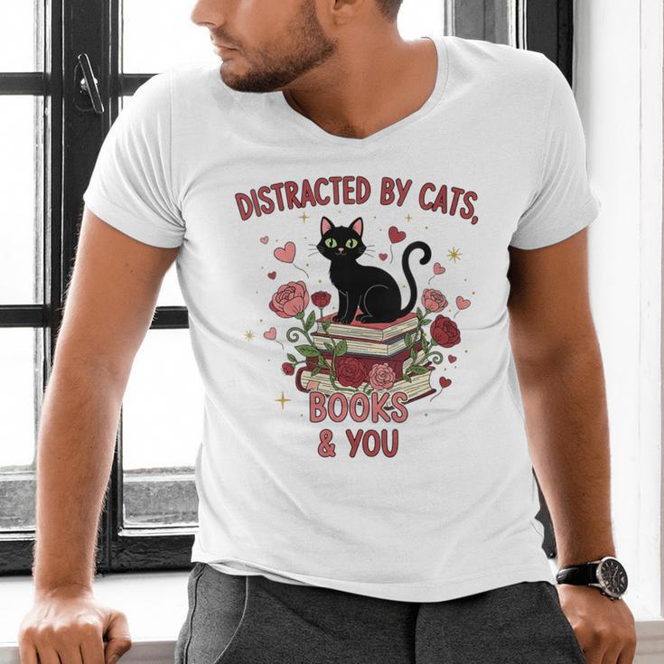 Women's Cat Books Romantic Floral Aesthetic Book Lover Cat Owner Men's V-Neck T-Shirt Women's Cat Books Romantic Floral Aesthetic Book Lover Cat Owner Men's V-Neck T-Shirt
