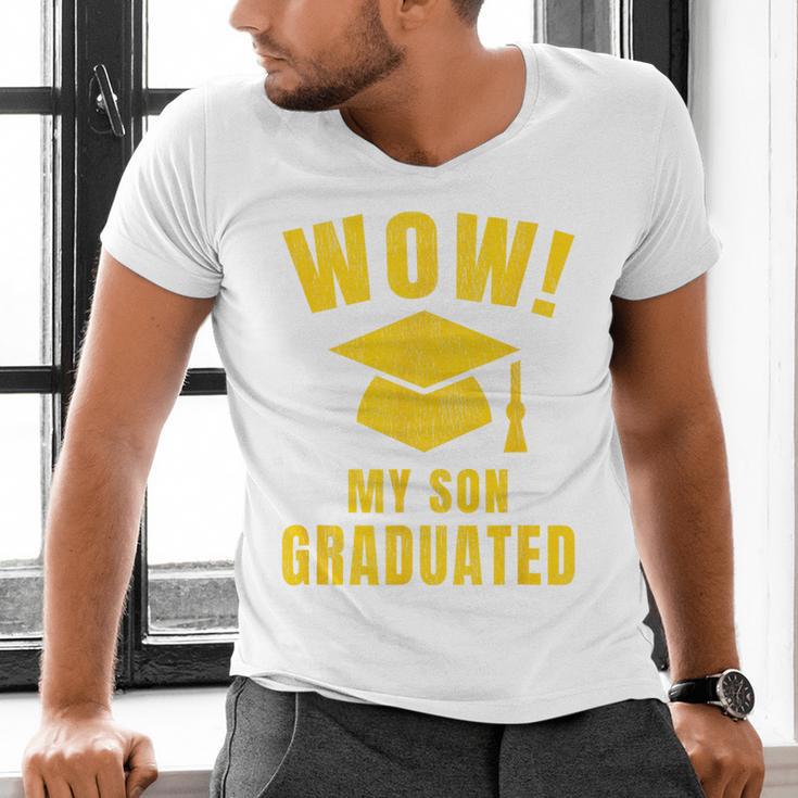 Wow My Son Graduated Mom Dad Of A Senior Graduation Men's V-Neck T-Shirt