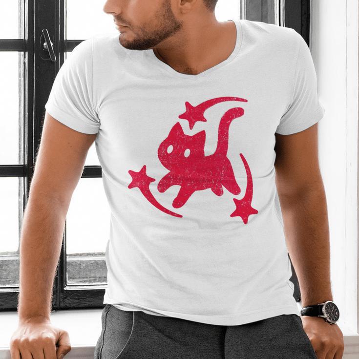 Yk2 Grunge Scary Cat With Shooting Stars 90s Nostalgia Men's V-Neck T-Shirt