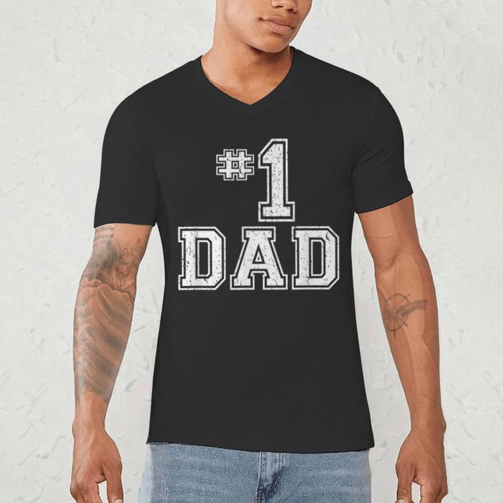 1 Dad Number One Father's Day Vintage Style Men's V-Neck T-Shirt 1 Dad Number One Father's Day Vintage Style Men's V-Neck T-Shirt