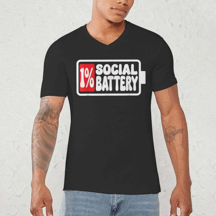 1 Social Battery Sarcastic Introverted Men Women Men's V-Neck T-Shirt