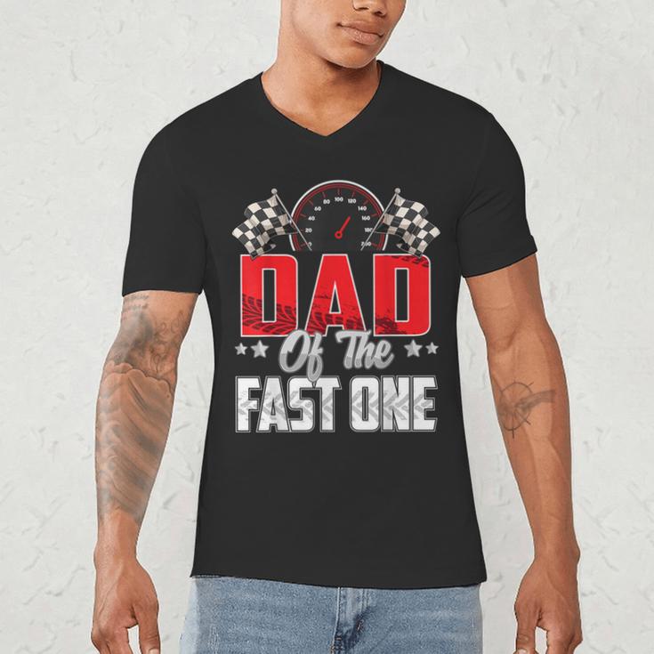 1 Year Old Racing Car Fast One Birthday 1st Family Dad Men's V-Neck T-Shirt